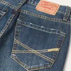 Stetson 1014 Fit Destructed Dark Wash Jeans Blue