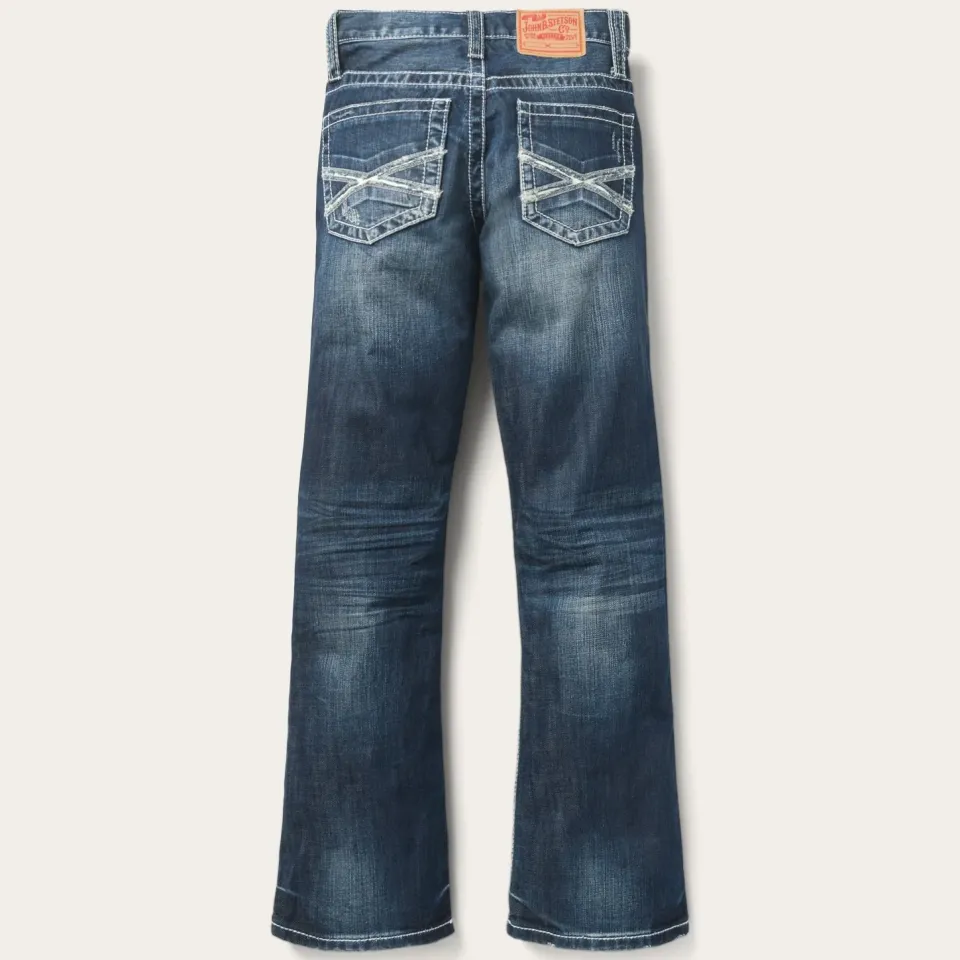 Best Stetson 1014 Fit Destructed Medium Wash Jeans Blue