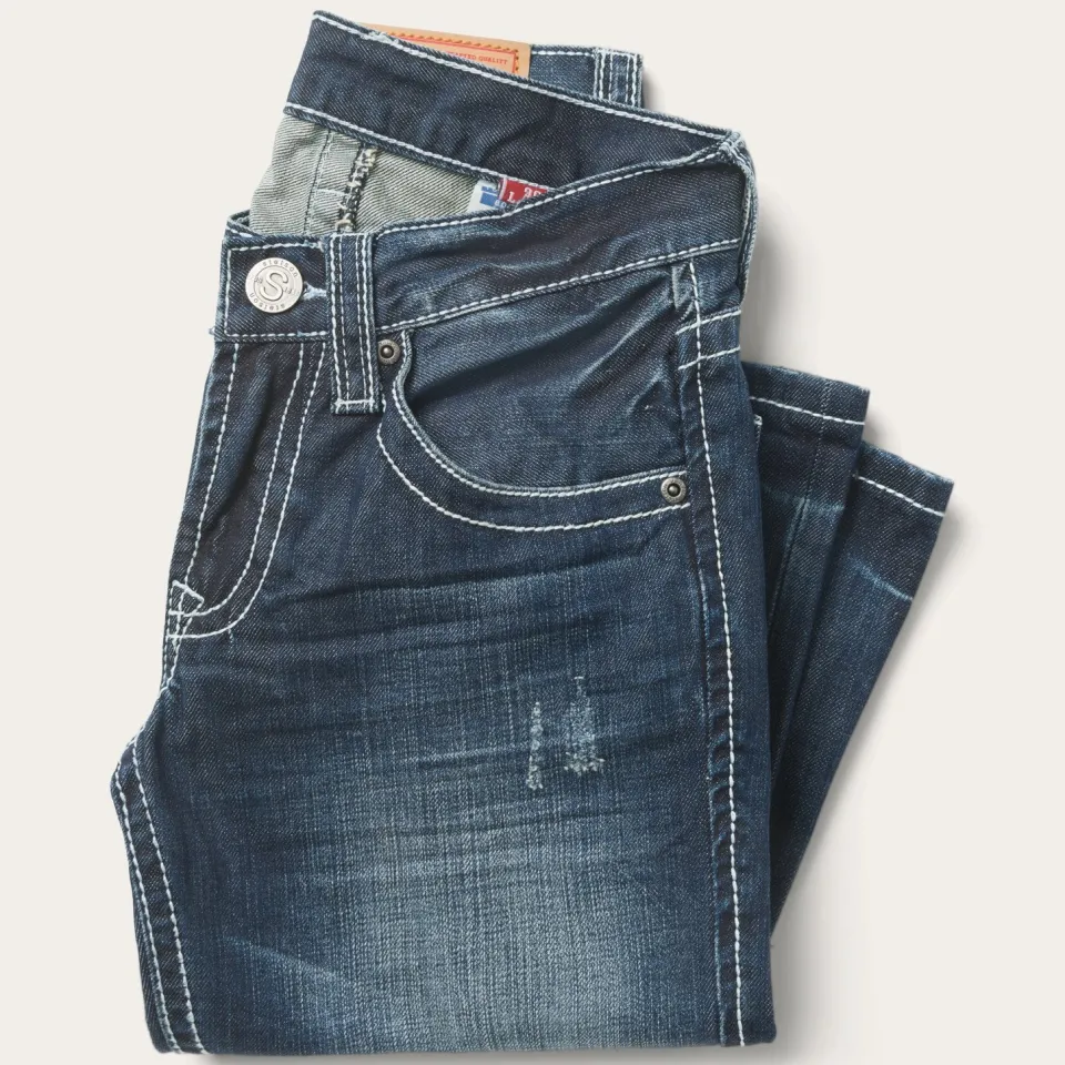 Best Stetson 1014 Fit Destructed Medium Wash Jeans Blue
