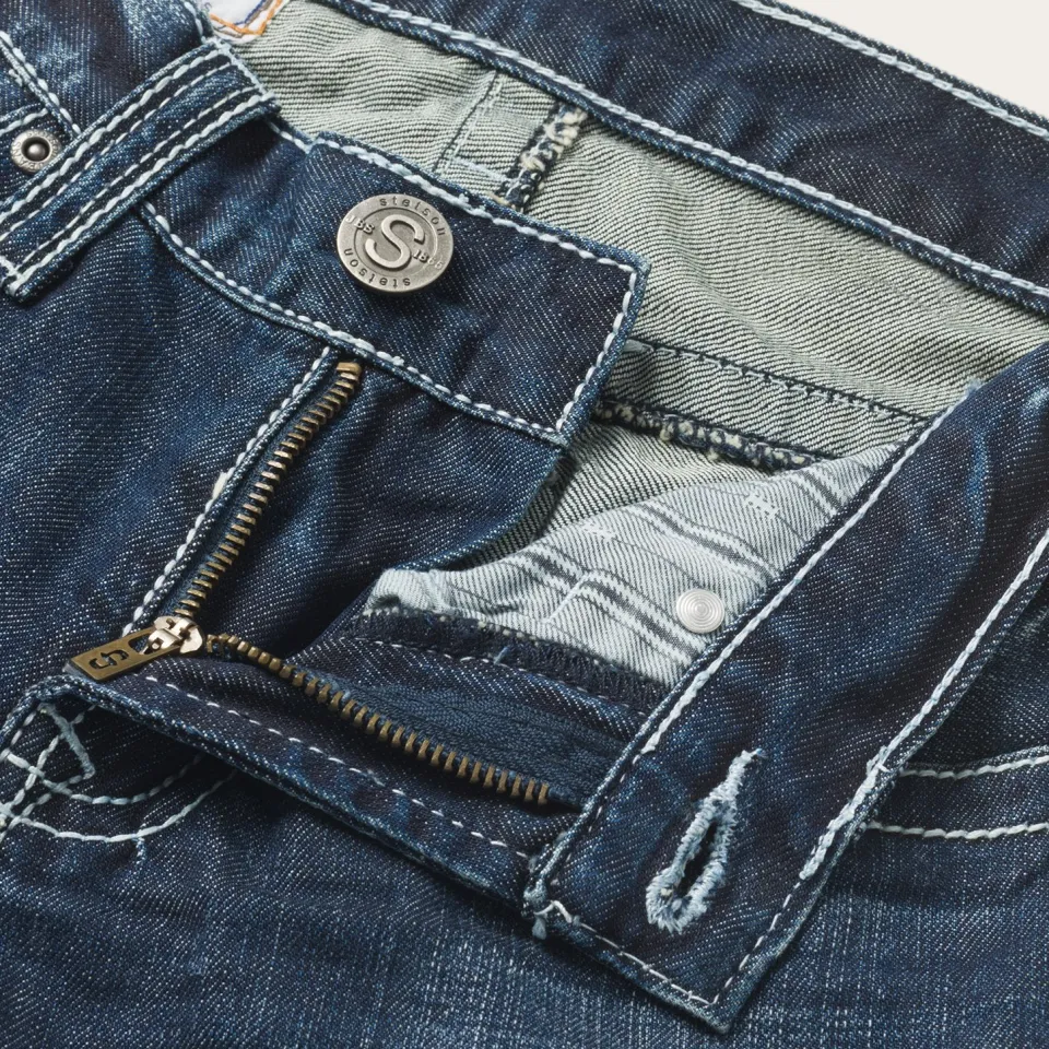 Best Stetson 1014 Fit Destructed Medium Wash Jeans Blue