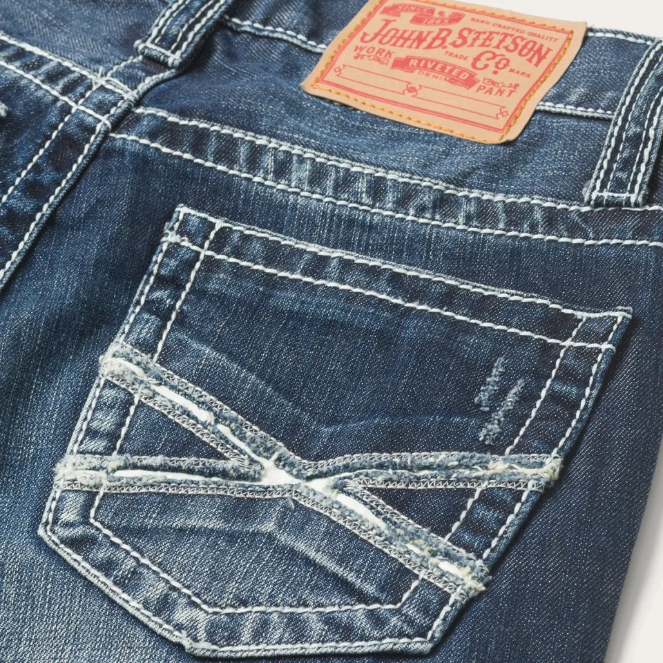 Best Stetson 1014 Fit Destructed Medium Wash Jeans Blue