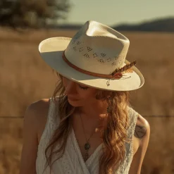 Outlet Stetson Andromeda Vented Straw Fedora Natural