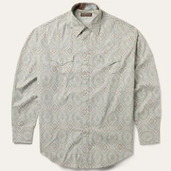 Sale Stetson Aqua Paisley Print Western Shirt Green