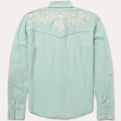 Best Stetson Aqua Rayon Crepe Western Blouse Blue