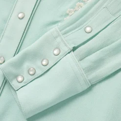 Best Stetson Aqua Rayon Crepe Western Blouse Blue