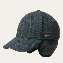 Hot Stetson Baseball Cap Wool Blue Herringbone