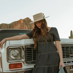 Clearance Stetson Batterson Straw Flat Brim Hat Natural/Tan