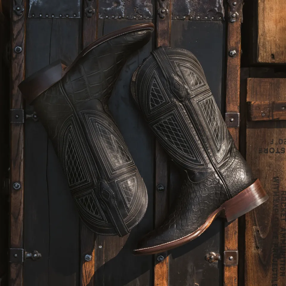 Best Stetson Falls Alligator Cowboy Boot Black