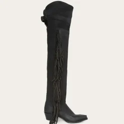 Sale Stetson Fringe Over-The-Knee Leather Boot Black