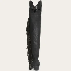 Sale Stetson Fringe Over-The-Knee Leather Boot Black