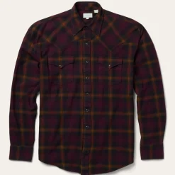 New Stetson Black Plaid Flannel Western Shirt Wine