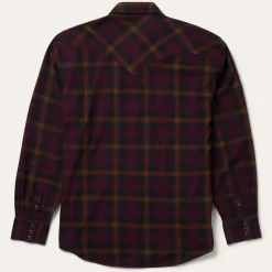 New Stetson Black Plaid Flannel Western Shirt Wine