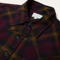 New Stetson Black Plaid Flannel Western Shirt Wine