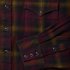 Hot Stetson Black Plaid Flannel Western Shirt Wine