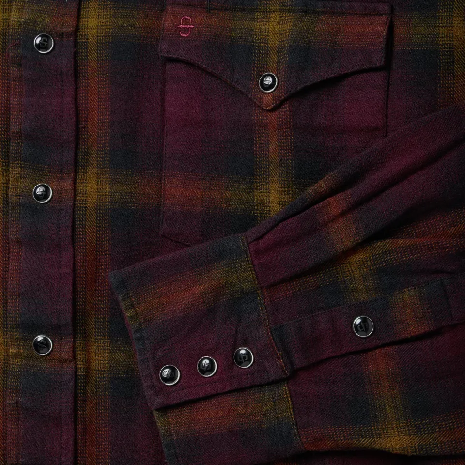 Hot Stetson Black Plaid Flannel Western Shirt Wine