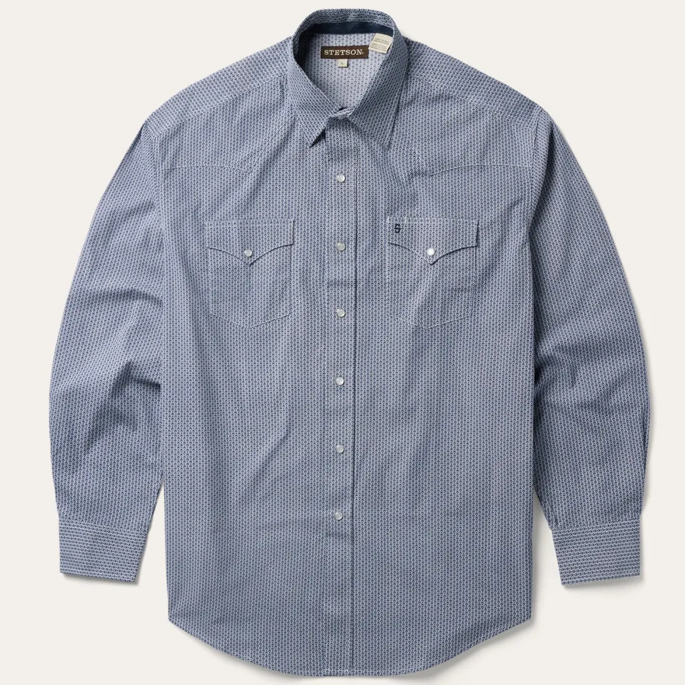 Online Stetson Deco Geo Print Western Shirt Blue