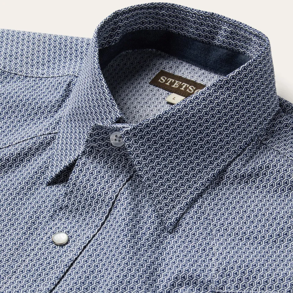 Online Stetson Deco Geo Print Western Shirt Blue