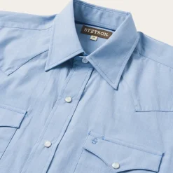 Sale Stetson End On End Solid Shirt Blue