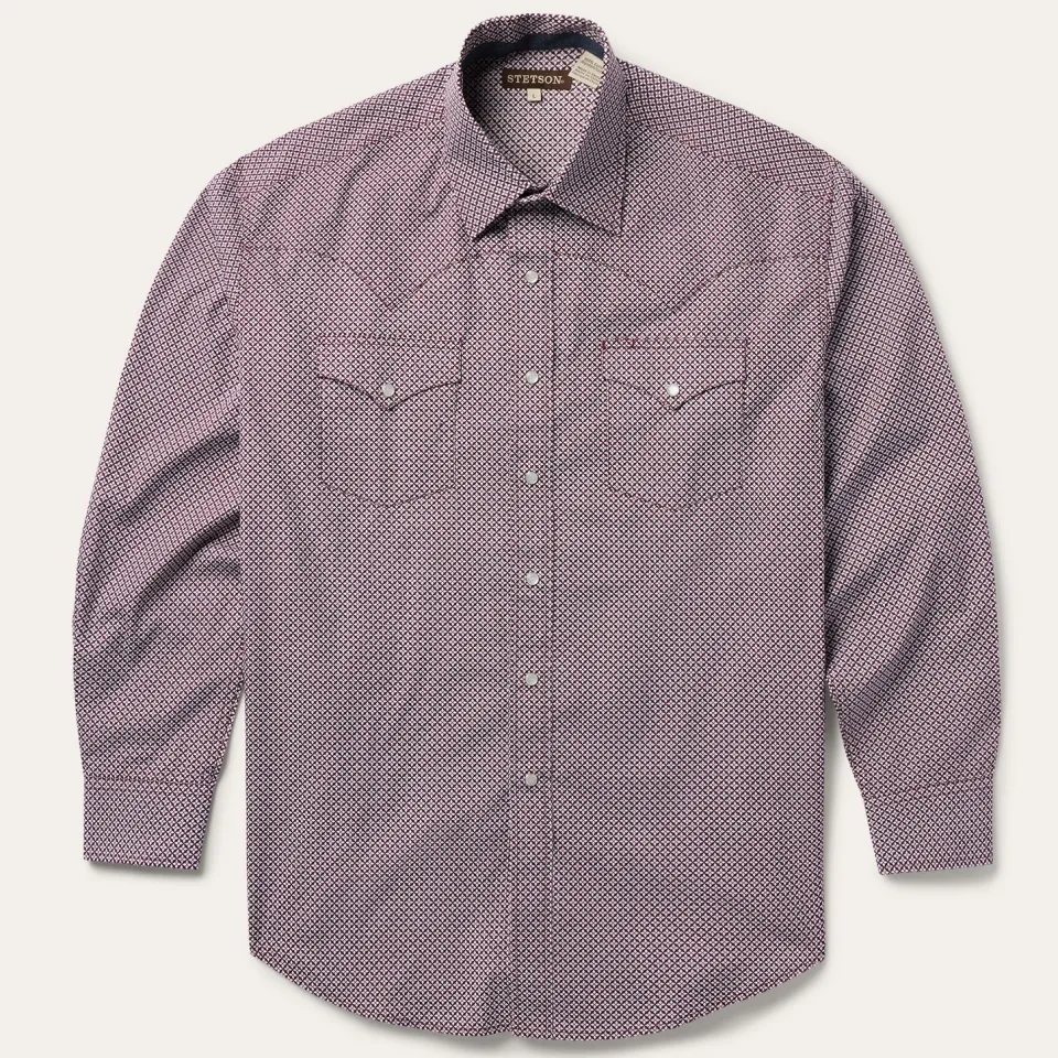 Sale Stetson Four Point Geo Print Western Shirt Blue