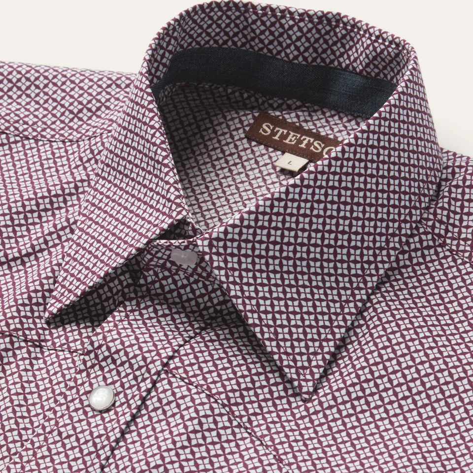 Sale Stetson Four Point Geo Print Western Shirt Blue