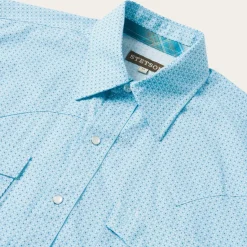 Stetson Lattice Print Western Shirt Blue