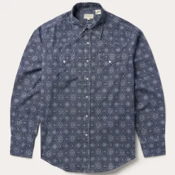 Stetson Medallion Print Western Shirt Blue