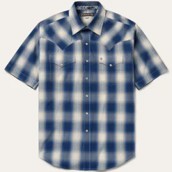 Outlet Stetson Ombre Plaid Short Sleeve Western Shirt Blue