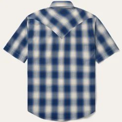 Outlet Stetson Ombre Plaid Short Sleeve Western Shirt Blue