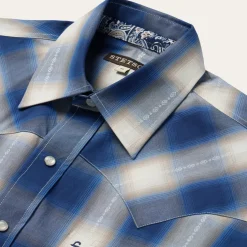 Best Stetson Ombre Plaid Short Sleeve Western Shirt Blue