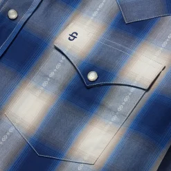 Best Stetson Ombre Plaid Short Sleeve Western Shirt Blue
