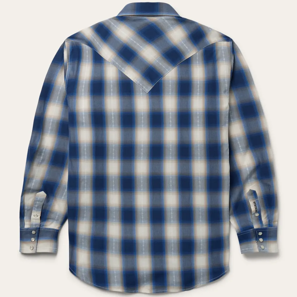 Hot Stetson Ombre Plaid Western Shirt Blue