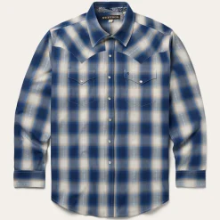 Discount Stetson Ombre Plaid Western Shirt Blue