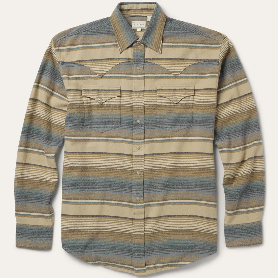 Online Stetson Stripe Flannel Western Shirt Blue