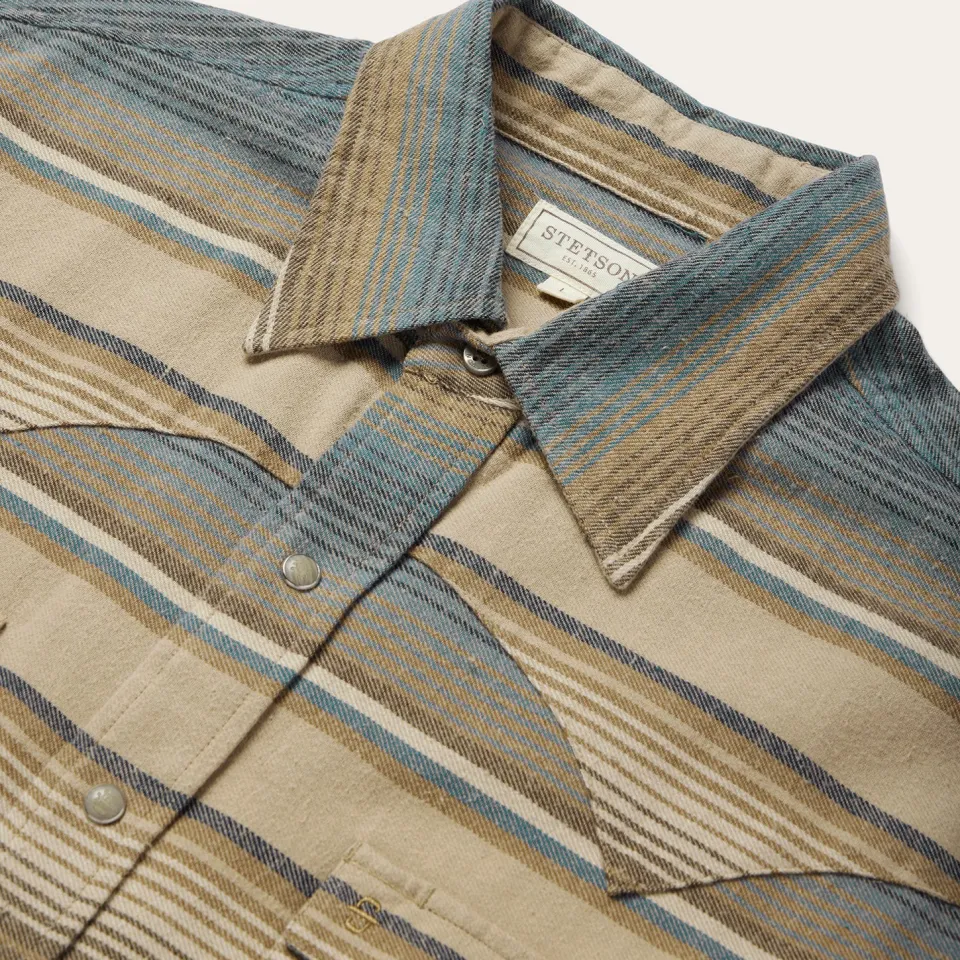 Online Stetson Stripe Flannel Western Shirt Blue