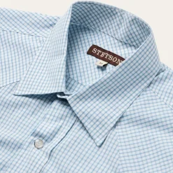 Sale Stetson Two Stripe Check Western Shirt Blue