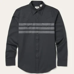 Hot Stetson Border Stripe Twill Western Shirt Black