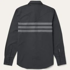 Hot Stetson Border Stripe Twill Western Shirt Black