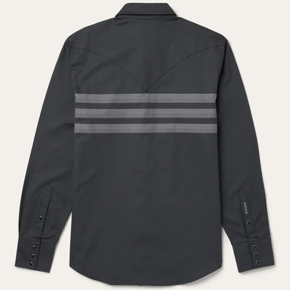 Hot Stetson Border Stripe Twill Western Shirt Black