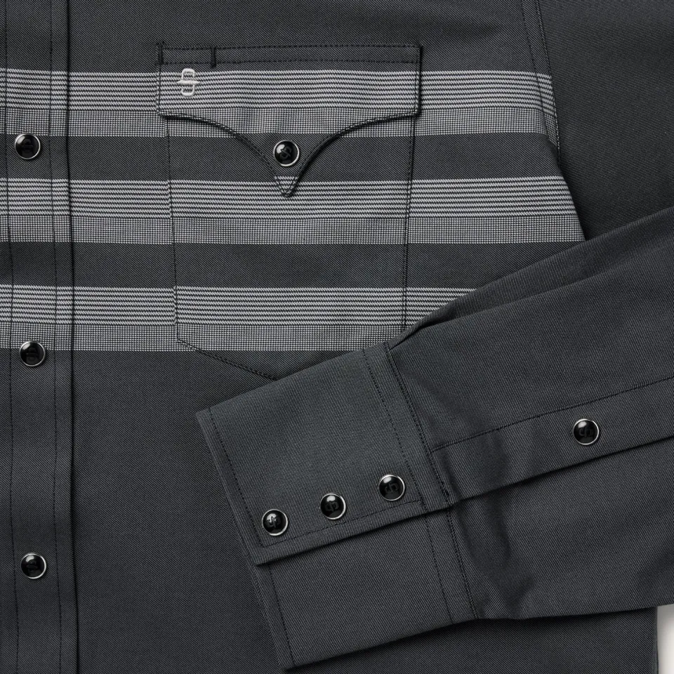 Hot Stetson Border Stripe Twill Western Shirt Black
