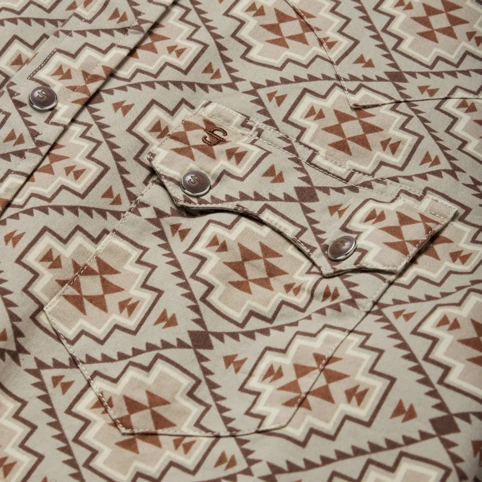 Clearance Stetson Aztec Poplin Western Shirt Brown