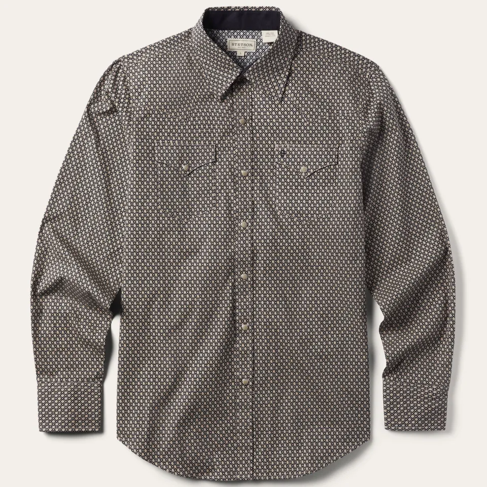 Stetson Diamond Print Western Shirt Brown
