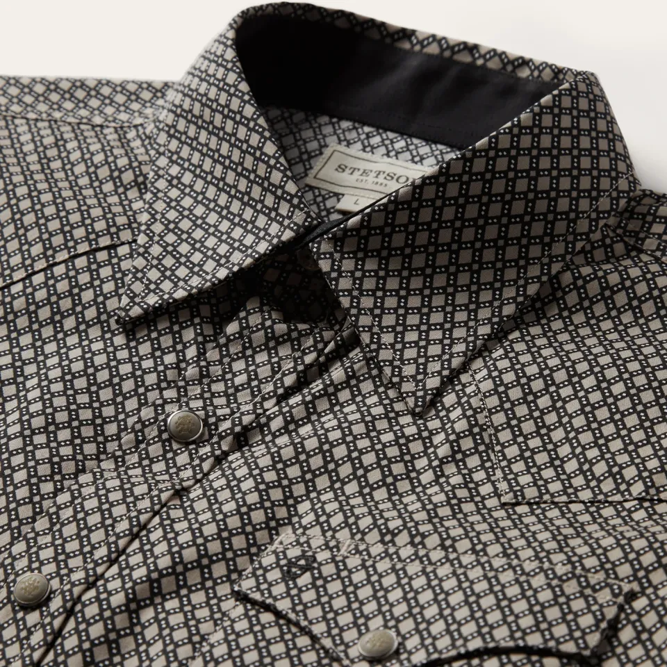Stetson Diamond Print Western Shirt Brown