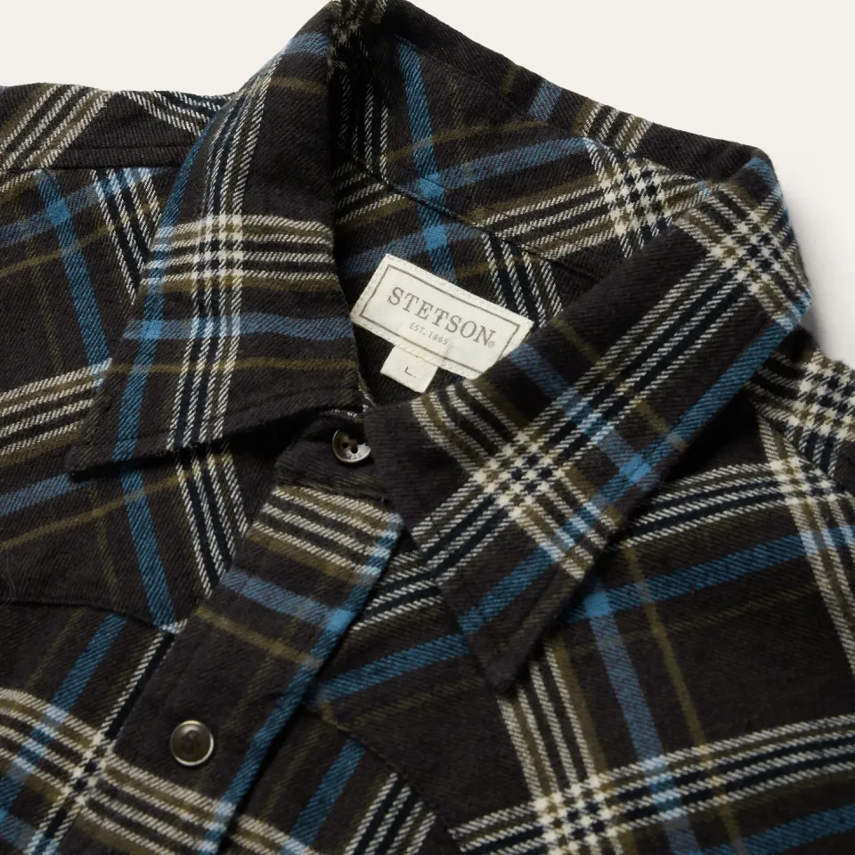 Hot Stetson Plaid Flannel Western Shirt Brown
