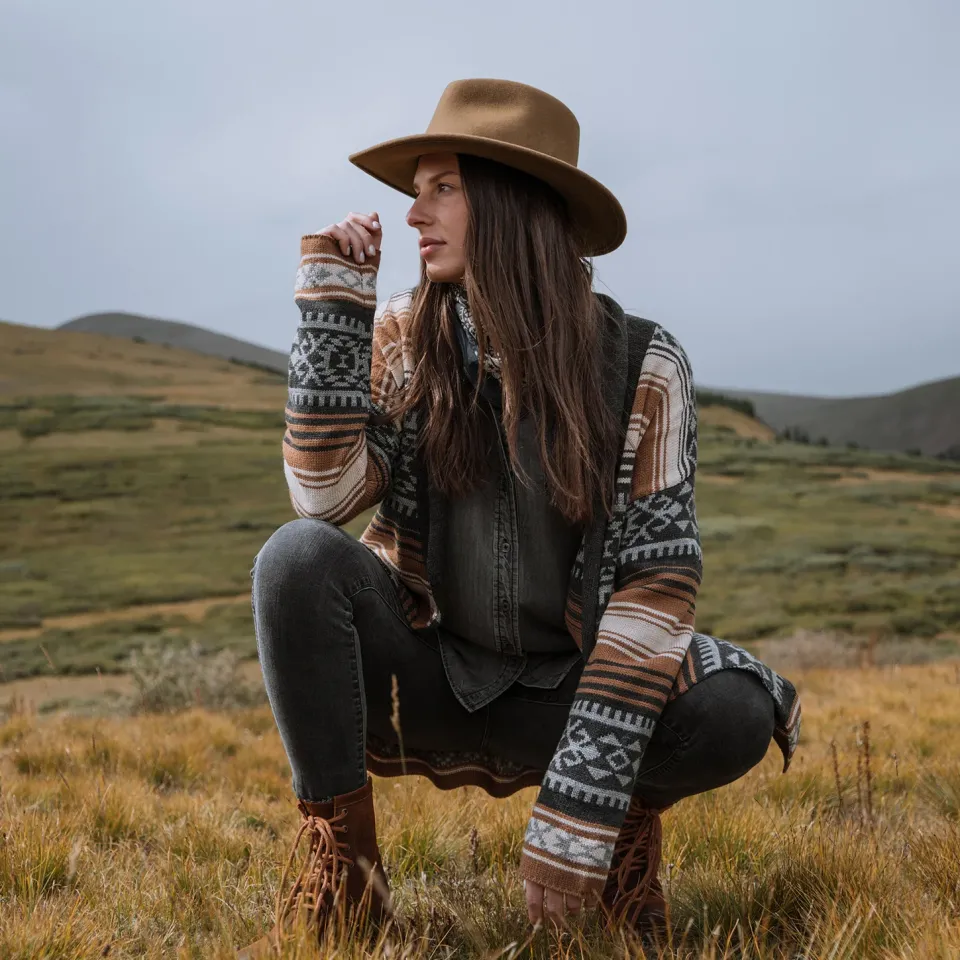 Stetson Serape Belted Cardigan Brown