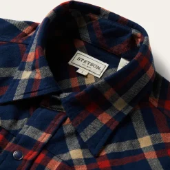 Outlet Stetson Brushed Twill Plaid Shirt Blue
