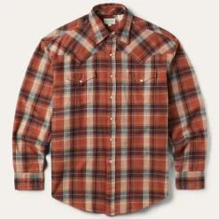 Hot Stetson Brushed Twill Plaid Shirt Orange