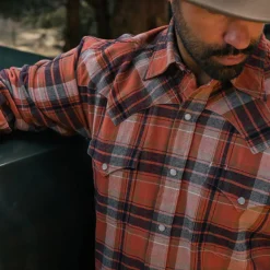 Clearance Stetson Brushed Twill Plaid Shirt Orange