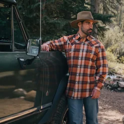 Clearance Stetson Brushed Twill Plaid Shirt Orange