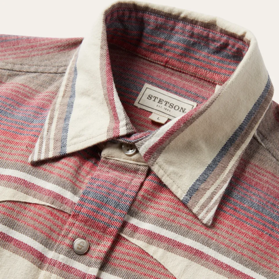 Discount Stetson Brushed Twill Striped Shirt Red