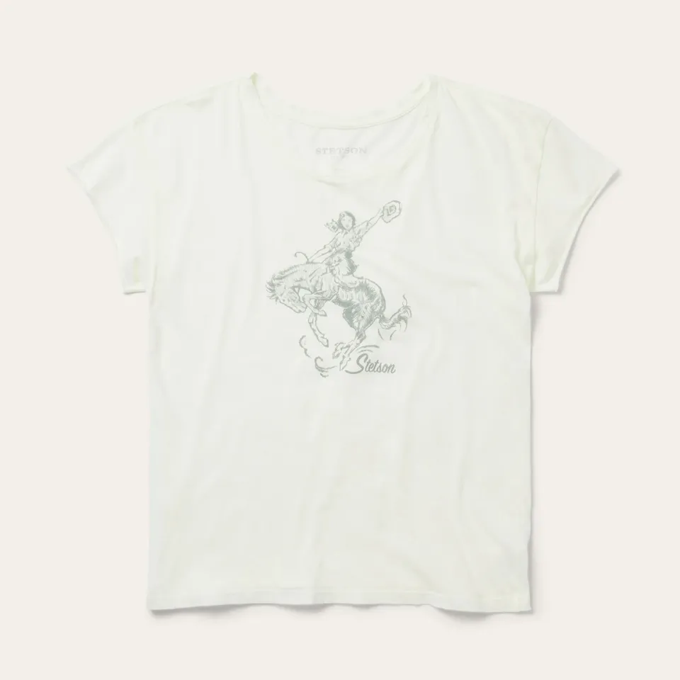 Clearance Stetson Bucking Cowgirl Graphic Tee White